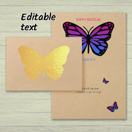 蝶かわいらしカスタマイズおばあさん誕生日金ゴールド 箔カード