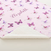 蝶かわいらしピンクと紫の少女 シェルパブランケット (3/4)