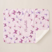 蝶かわいらしピンクと紫の少女 シェルパブランケット (正面(横))