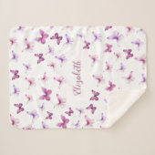 蝶かわいらしピンクと紫の少女 シェルパブランケット (正面(横))