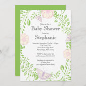 蝶かわいらしフローラモダン女の子のシャワー 招待状 (正面/裏面)