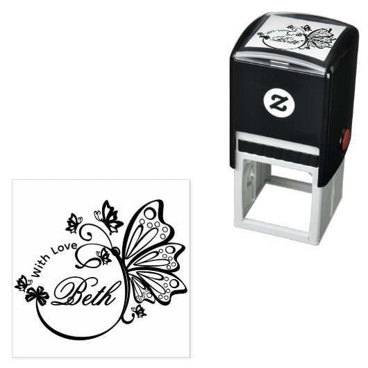 蝶かわいらし枠"愛と", 4文字の名前 セルフインキングスタンプ (インサイチュ)
