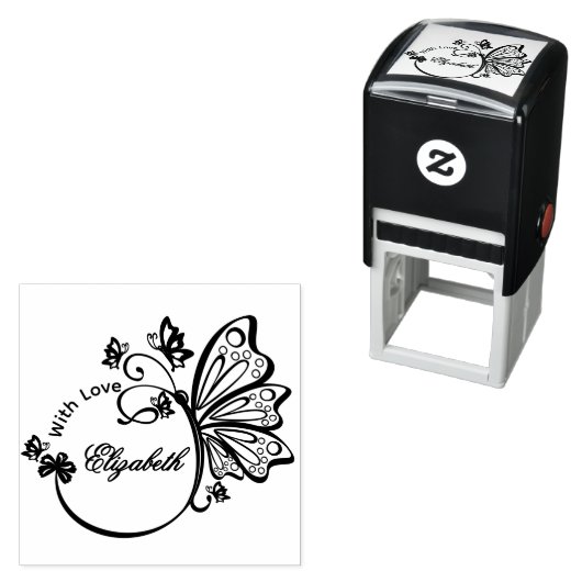 蝶かわいらし枠"愛と" 8-9文字の名前 セルフインキングスタンプ (インサイチュ)