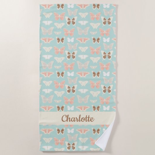 蝶かわいらし柄ガールズ ビーチタオル (正面)