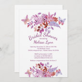 蝶かわいらし紫フローラブライダルシャワー 招待状 (正面/裏面)