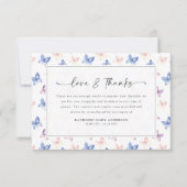 蝶かわいらし薄紫ブルー悔やみや弔慰葬儀 サンキューカード (正面)