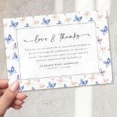 蝶かわいらし薄紫ブルー悔やみや弔慰葬儀 サンキューカード