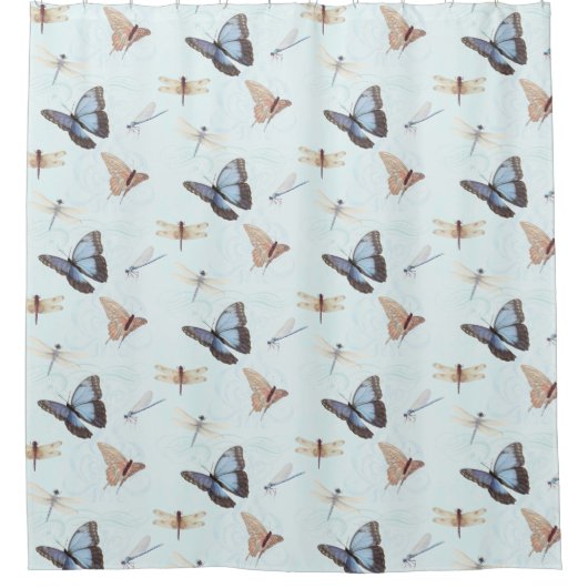 蝶かわいらし蝶nトンフライ旋回スクロール絵を描ズ シャワーカーテン (正面)