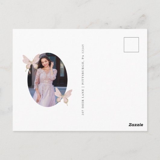 蝶かわいらし赤面写真キンセアニェラありがとう ポストカード (裏面)