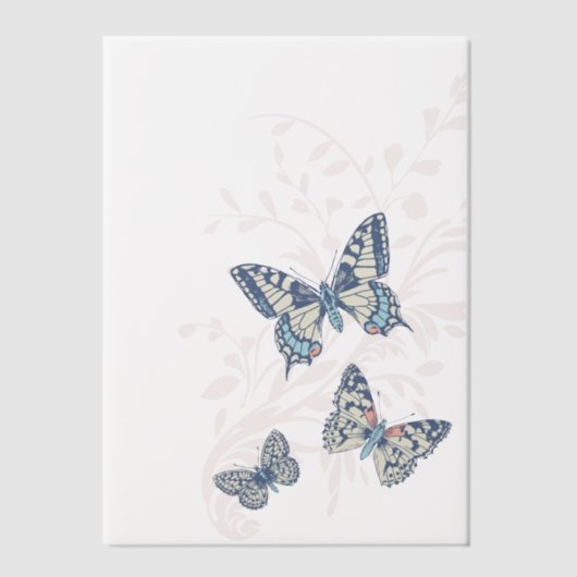 蝶がアートブルーコーラルクリー結婚ムを埋めた ベラム紙招待状 (正面)