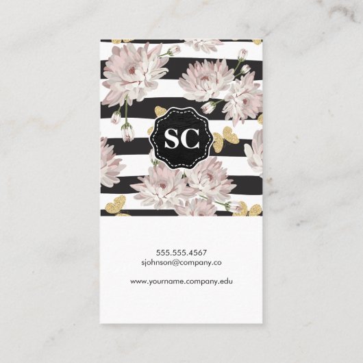 蝶がキラキラ輝く花柄 名刺 (裏面)