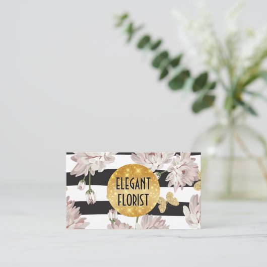 蝶がキラキラ輝く花柄 名刺 (スタンド正面)