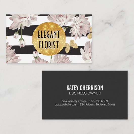 蝶がキラキラ輝く花柄 名刺 (正面/裏面)