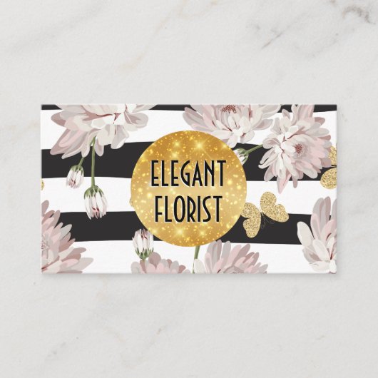 蝶がキラキラ輝く花柄 名刺 (正面)