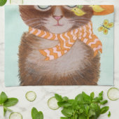 蝶が付いているイースターボンネットのイースター猫 キッチンタオル (折り畳み)