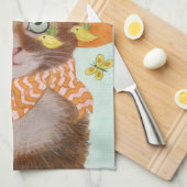 蝶が付いているイースターボンネットのイースター猫 キッチンタオル (四つ折り)