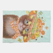 蝶が付いているイースターボンネットのイースター猫 キッチンタオル (横)