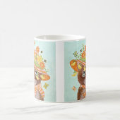 蝶が付いているイースターボンネットのイースター猫 コーヒーマグカップ (中央)