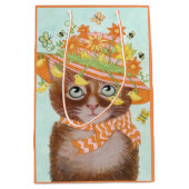 蝶が付いているイースターボンネットのイースター猫 ミディアムペーパーバッグ (正面)