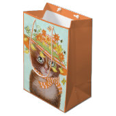 蝶が付いているイースターボンネットのイースター猫 ミディアムペーパーバッグ (正面アングル)