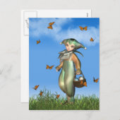 蝶が付いているイースターPierrotピエロの人形 シーズンポストカード (正面/裏面)