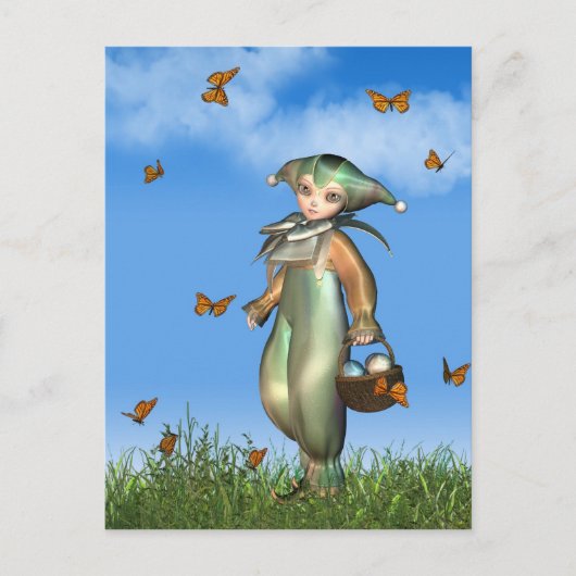 蝶が付いているイースターPierrotピエロの人形 シーズンポストカード (正面)