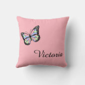 蝶が付いているカスタムなピンクの装飾用クッション クッション (裏面)