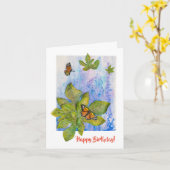 蝶が付いているパーソナライズで小さい挨拶状 カード (黄色い花)