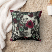 蝶が付いているビクトリアンなゴシック様式レースのスカル クッション (ブランケット)