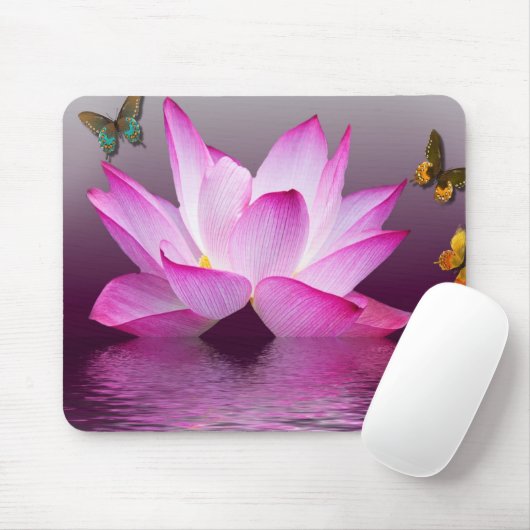 蝶が付いているファンタジーのはすの花 マウスパッド (マウス)