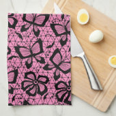 蝶が付いているレースパターン キッチンタオル (四つ折り)