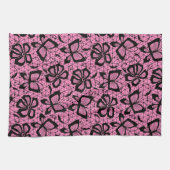 蝶が付いているレースパターン キッチンタオル (横)