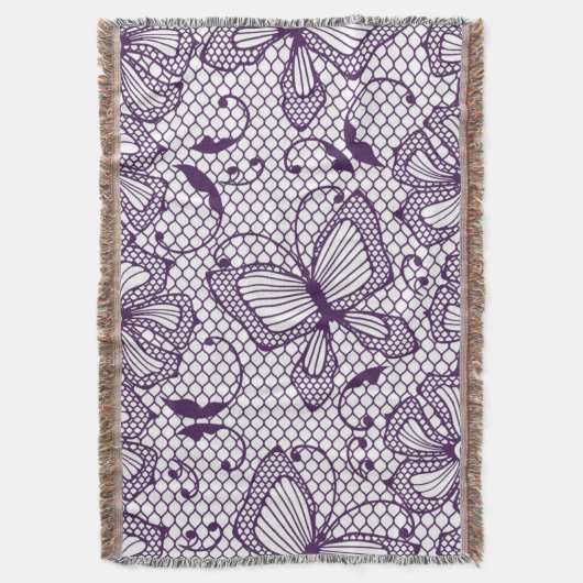 蝶が付いているレースパターン スローブランケット (正面縦)