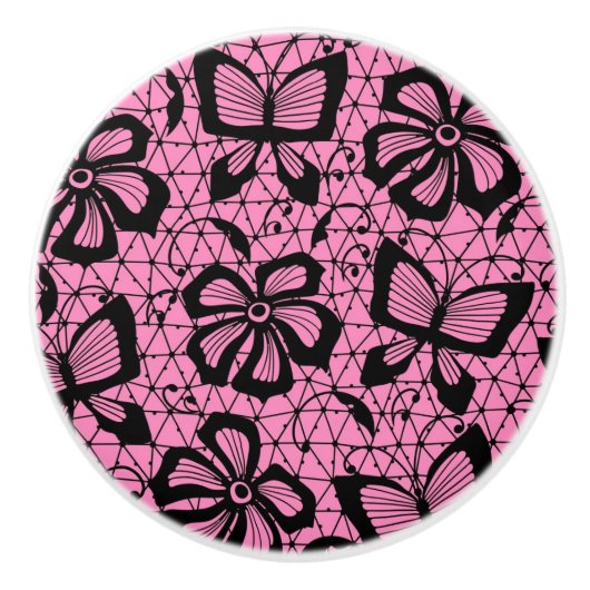 蝶が付いているレースパターン セラミックノブ (正面)