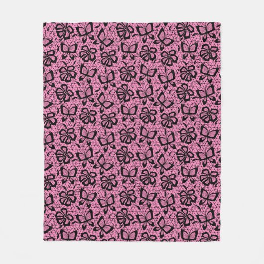 蝶が付いているレースパターン フリースブランケット (正面)