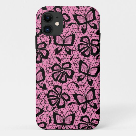 蝶が付いているレースパターン Case-Mate iPhoneケース (裏面)