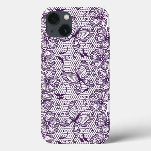 蝶が付いているレースパターン Case-Mate iPhoneケース (裏面)
