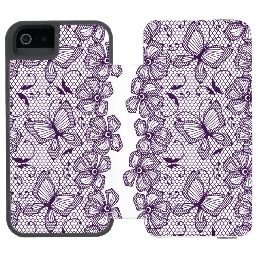 蝶が付いているレースパターン INCIPIO iPhoneウォレットケース (フォリオ Open)