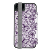 蝶が付いているレースパターン INCIPIO iPhoneウォレットケース (フォリオ裏面)