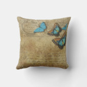 蝶が付いているヴィンテージの原稿、 クッション (裏面)