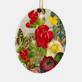 蝶が付いているヴィンテージの花の花束 セラミックオーナメント (右)