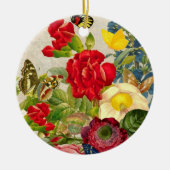 蝶が付いているヴィンテージの花の花束 セラミックオーナメント (正面)