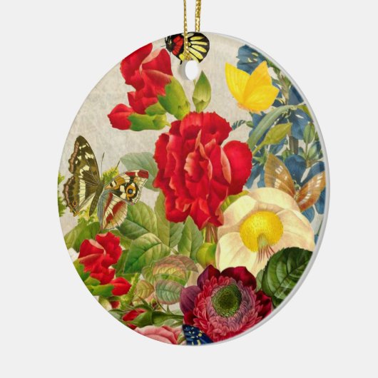 蝶が付いているヴィンテージの花の花束 セラミックオーナメント (左)