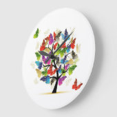 蝶が付いている円形の柱時計! ラージ壁時計 (傾斜)