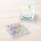 蝶が付いている背景 ガラスコースター (アングル)