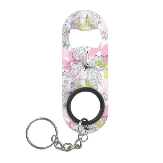 蝶が付いている背景 キーホルダー栓抜き (正面)