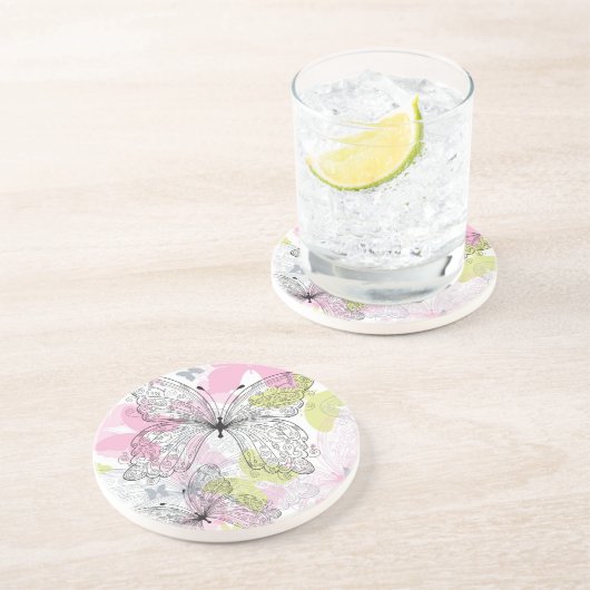 蝶が付いている背景 コースター (側面)