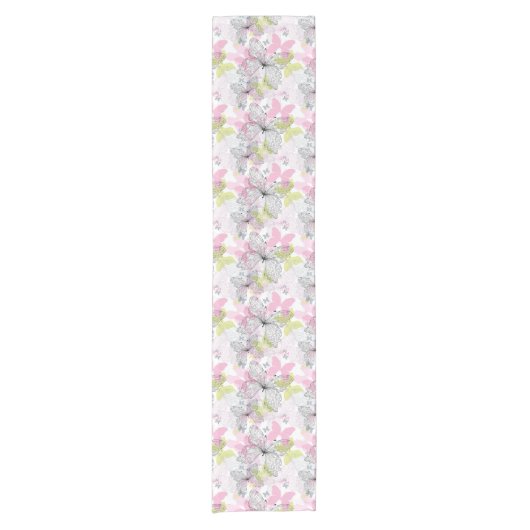 蝶が付いている背景 ショートテーブルランナー (正面)