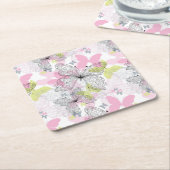蝶が付いている背景 スクエアペーパーコースター (アングル)