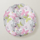 蝶が付いている背景 ラウンドクッション (裏面)